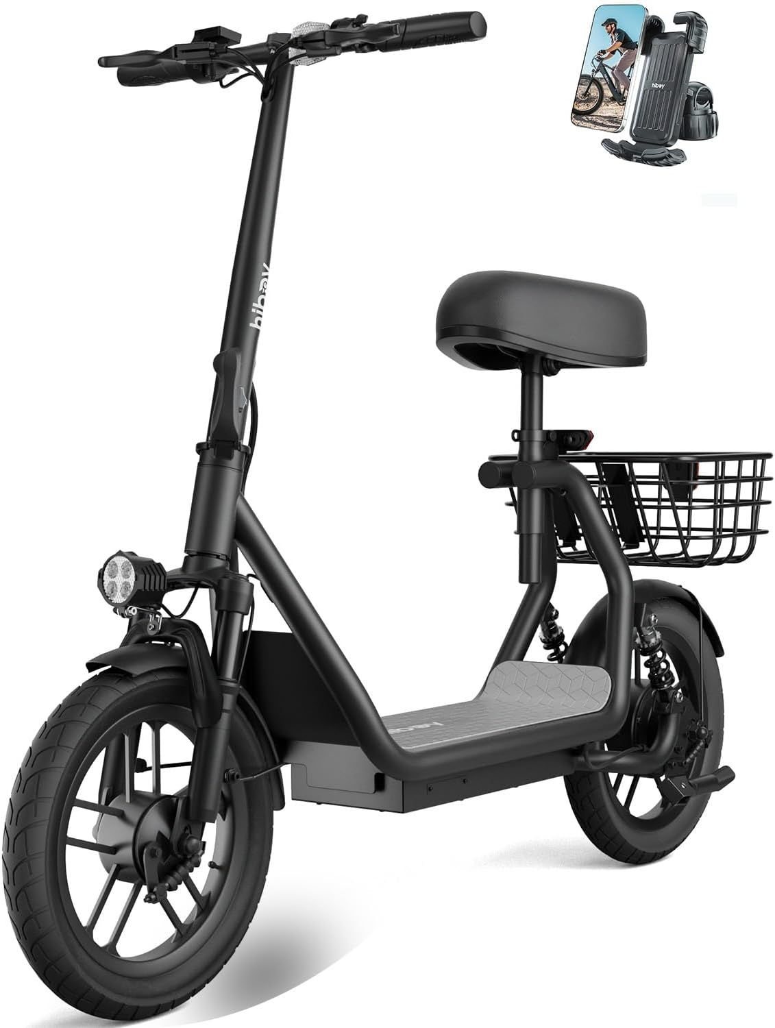 Hiboy Q2 Electric Scooter with Seat for Adults, 500W Peak Motor, 20MPH, 22 Miles Range, Foldable, Dual Suspension, Front & Rear Drum Brakes, Commuter E Scooter with Basket & Phone Holder