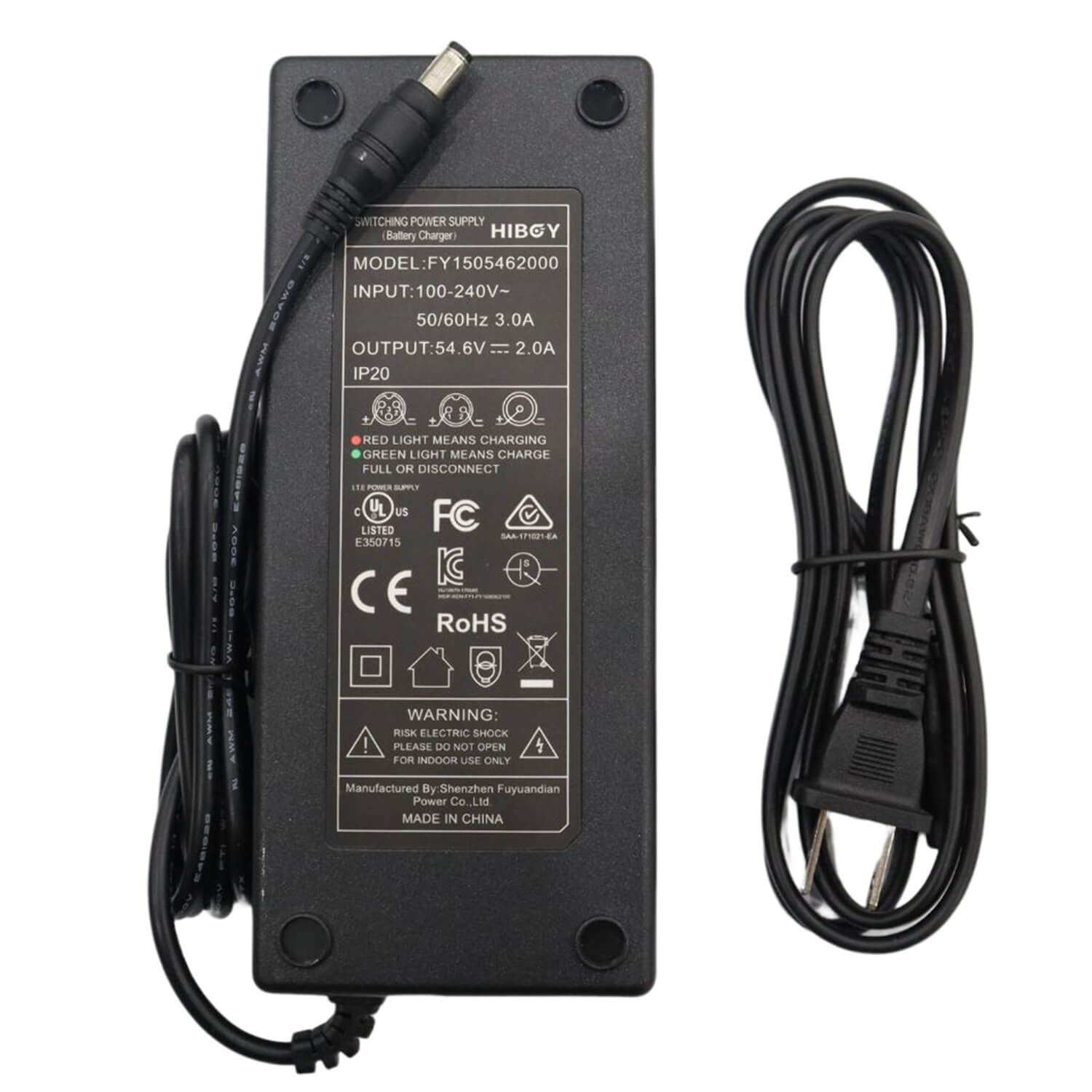 electric bicycle charger Freego Bike - FY1685463000 Standard AC power cable that plugs into any 110V AC wall socket Charge from 0 Hiboy P6/P7/U2 Pro/EX7 Electric Bike